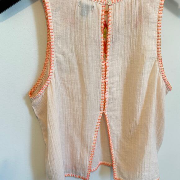 Aerie Crop Tank Woman’s XS Beige & Floral Split Back Embroidered %100 cotton - Picture 9 of 10